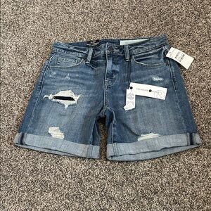 Treasure & Bond High Waist Boyfriend Bluejay Destroy Denim Shorts Gravel Size 25